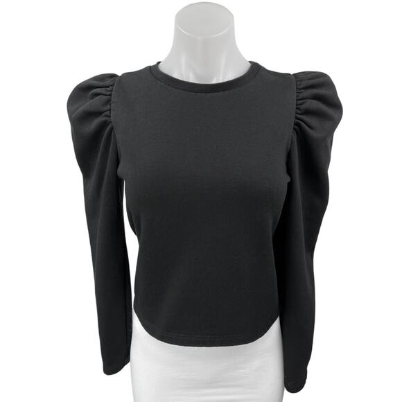 Zara Women's Black Puff Long Sleeve Crew Neck Pullover Sweater Top Size S - Picture 1 of 4